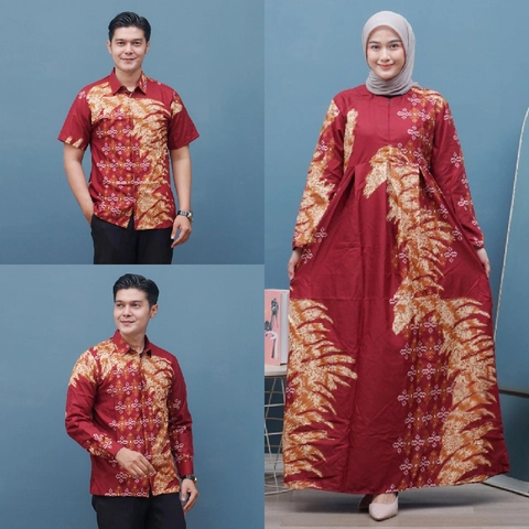 Batik Mafaza - Batik keluarga modern hem gamis kemeja terbaru motif songket merah