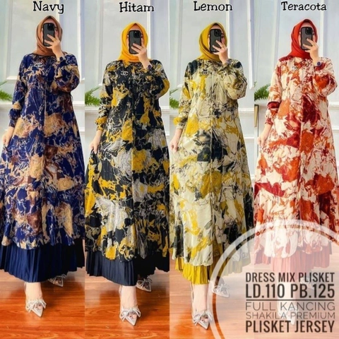 Khisna collection - Dress mix rok plisket Jersey wanita terbaru