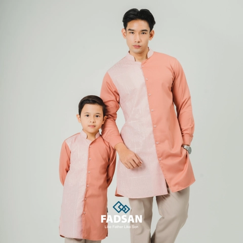 FADSAN - Baju Koko Bordir Ayah & Anak Lengan Panjang Warna Peach - Kashmir Series