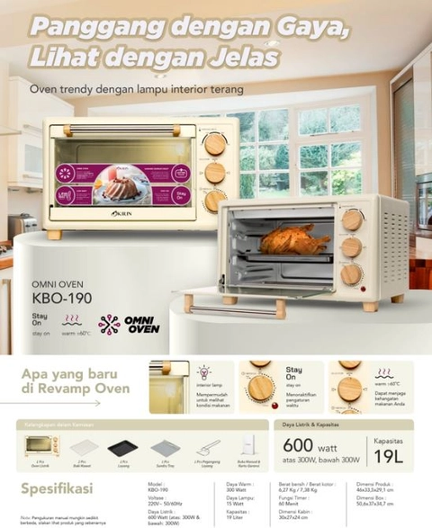 UTAMAMEGA - Oven Listrik Kirin KBO190 Kapasitas 19 Liter