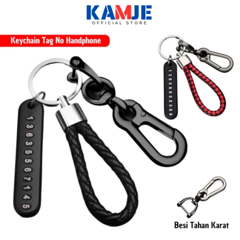 KAMJE Gantungan Kunci Motor Mobil Kendaraan Key Chain Set Dengan Tag No HP Nomor Handphone KMJ165