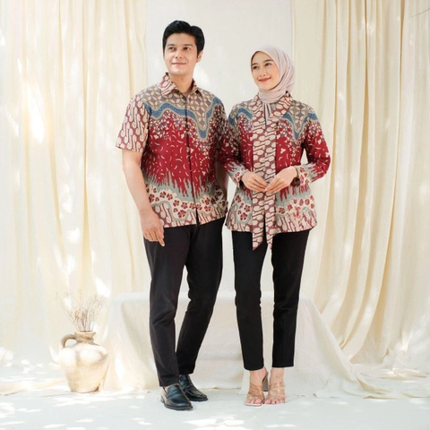 Kois Batik - Atasan Batik Coupel Wanitan Blouse Dan Hem Pria Baru Motif kejora merah