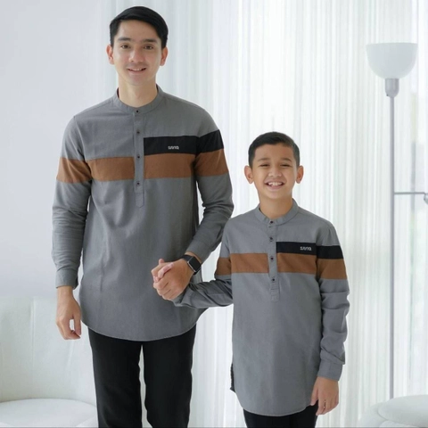 Kois Batik - Baju koko coupel anak pria dan pria dewasa modern kekinian free peci rajut motif raden abu