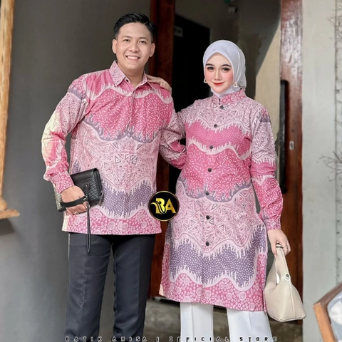 Batik Alfin - Baju atasan muslim couple kemejan dan tunik motif mega pink model kekinian terbaru