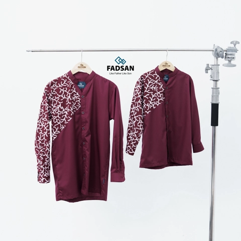 FADSAN - Baju Koko Motif Batik Ayah & Anak Lengan Panjang Warna Maroon - Anantara Series