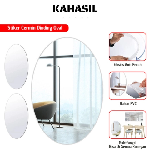 KAHASIL - Stiker Sticker Cermin Rias Dinding Wallpaper Tempel Anti Pecah Kaca Miror Dekorasi Oval