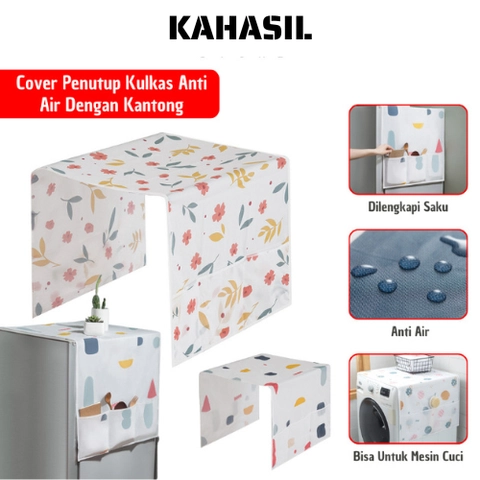 KAHASIL - Cover Penutup Alas Kulkas Mesin Cuci Taplak Meja Anti Air Dengan Tempat Penyimpanan