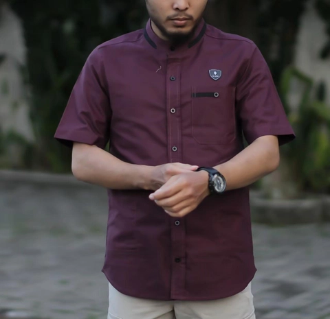 Al liwa official - KEMEJA KOKO KURTA LENGAN PENDEK UWAIZ WARNA NAVY HITAM MAROON PUTIH ABU M L XL