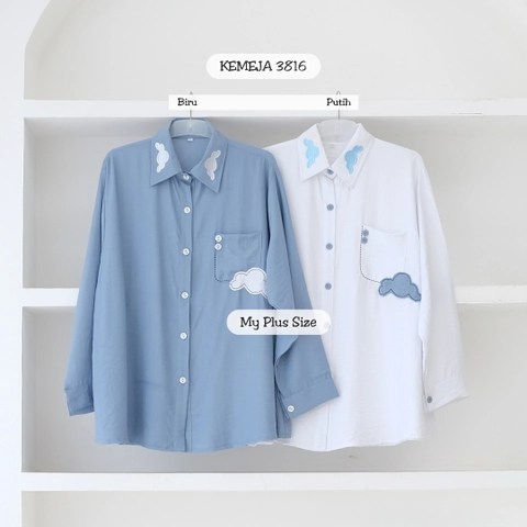 My Plus Size - Kemeja Jumbo Wanita / Kemeja Linen Bordir 3816 Ld 125/ 135 & 145 cm