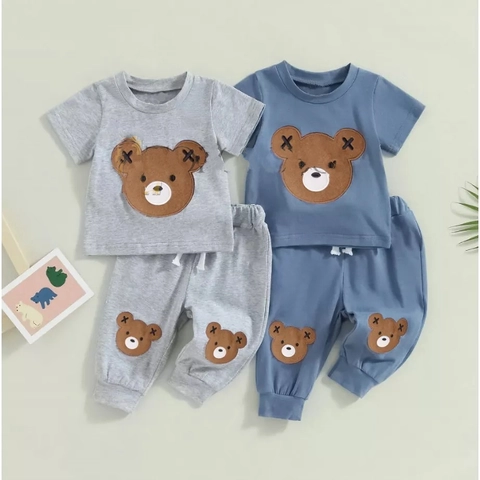 Badia Kids Fashion - Setelan Anak Hila Bear Bordir Unisex Kaos dan Celana Panjang Anak Unisex