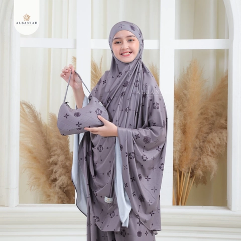 Al Baniah - Mukena Anak Perempuan Premium Motif Malaysia Syari Penutup Dagu