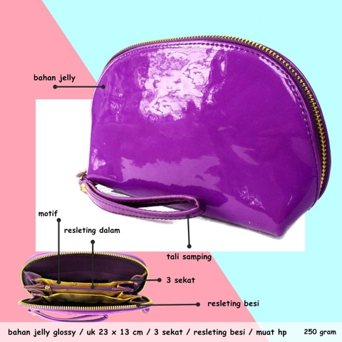 Lanc Fashion - Dompet Oval Resleting Glosy Organaizer Moon