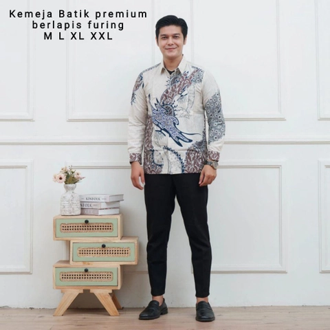 Juragan Kurta - Kemeja Batik Berlapis Furing Jadi Sangat Nyaman Dipakai Motif Blarak putih