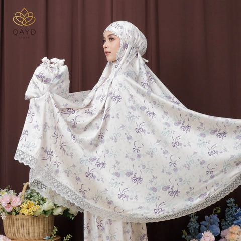 qaydstoreid - Mukena Arunika Dewasa Silk Premium Motif Bunga Elegan dengan Renda Mewah Super Adem