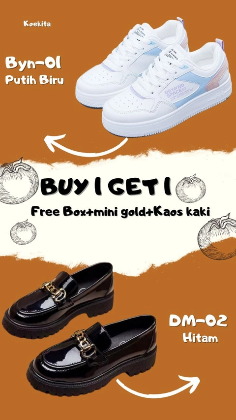 Koekita - Buy 1 Get 1 Sepatu Kets Sneakers wanita Beyound Space & DM-001 Free Mini Gold