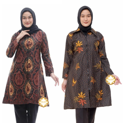 Rambe Batik Indonesia - Batik Tunik Zipper - Batik Wanita Unggul Jaya Bahan Halus Tebal dan Anti Luntur - TU1