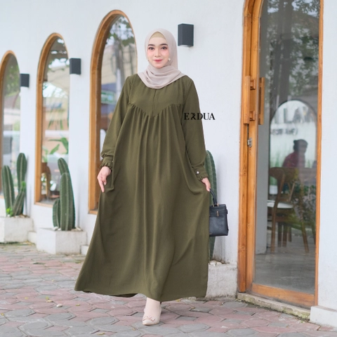 Erdua - Adelia ABAYA Maxi Dress by Erdua #G016 Gamis Crinkle Airflow Polos Busui Friendly