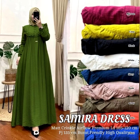 Muslim Clothing -SAMIRA DRESS MAXY CRINKLE AIRFLOW PREMIUM / GAMIS WANITA MUSLIM TREND LEBARAN