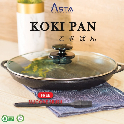 Asta Panggangan Anti Lengket Grill Pan Tutup Kaca BBQ Koki Pan Food Grade 34 cm