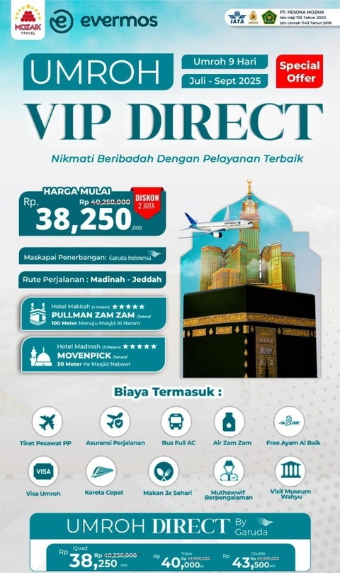 Pesona Mozaik - [DP] 18 Desember - Umrah VIP Direct 9 Day
