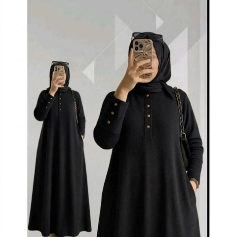 MEQA DAILY - Gamis Inara Dress Wanita Rib Knit Kancing Button