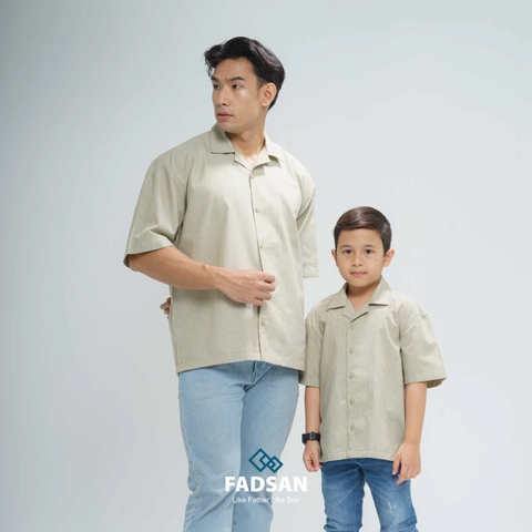 FADSAN - Kemeja Casual Katun Lengan Pendek Ayah Anak Warna Light Sage - Kazu Series