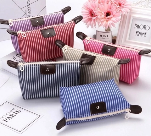 Mumtazqu Store - Tas Pouch Kosmetik Makeup Alat Mandi Organizer Anti Air Motif Garis Kosmetik Pouch Garis Belang Mura