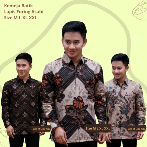 Batik Kemeja Berlapis Furing KBF01 Kemeja Batik Lengan Panjang Bahan Katun ORI Berlapis Furing Asahi