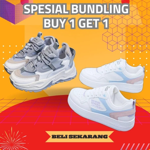 LUXIA - Paket Bundling Buy 1 get 1 Sepatu Kets Sneakers Wanita JN-05 & BSE-01