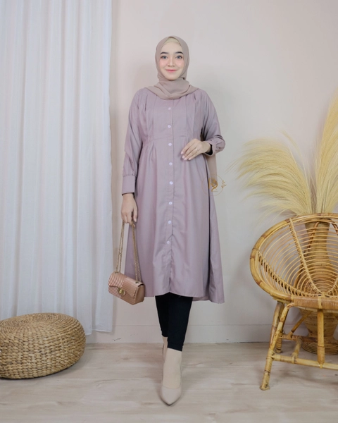 Erdua - Adeeba Long Tunik by Erdua 1130 Baju Atasan Katun Toyobo Polos Busui Friendly