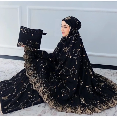 qayd - UZN Mukena Jumbo Full Bordir Terbaru Gracella Dewasa Free Tas Bahan Katun Mikro Lembut Adem