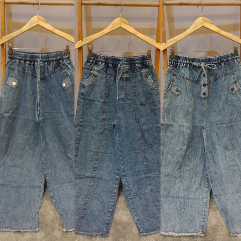 Amha Collection - KULOT JEANS WANITA RAWIS KANCING BLUE SNOW