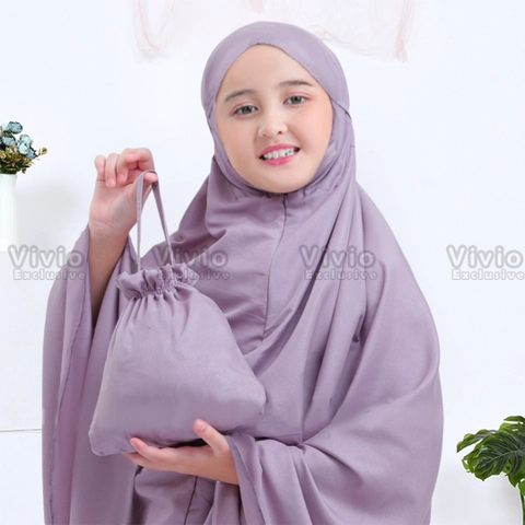 Vivio Kids - Mukena Anak Traveling 2 in 1 Resleting Dagu Katun Premium Polos SD SMP 7 s/d 15 Tahun