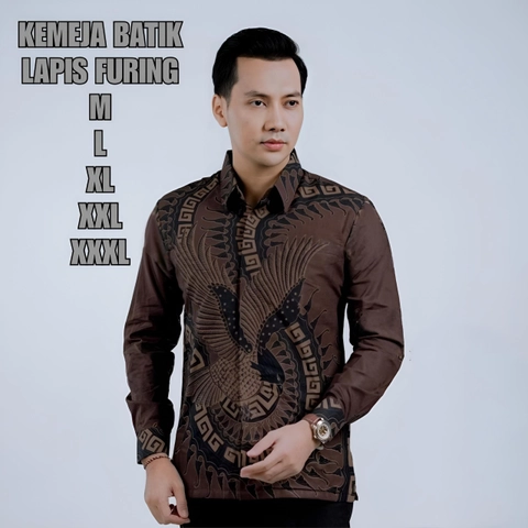 Khisna collection - Kemeja Batik Pria Dewasa Modern Berlapis Furing Jadi Samngat Nyaman Dipakai Motif gagak sakti coklat