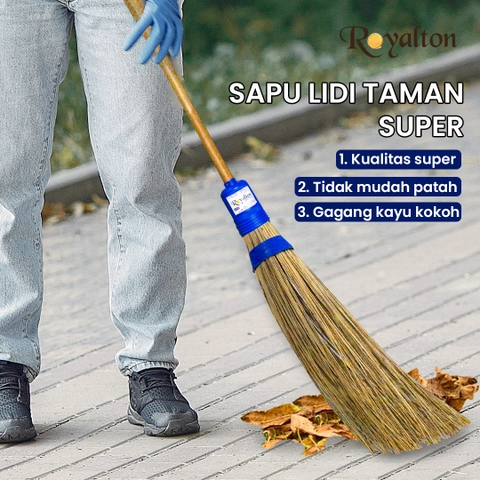 Asta Sapu Lidi Taman Anti Rontok Gagang Kayu Super