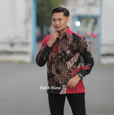 Batik aluna - Kemeja batik pria modern lengan panjang furing free masker batik kerja kantor batik075