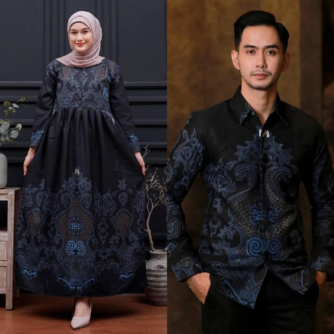 Kois Batik - Batik Coupel Gamis dan Kemeja Pria Kekinian Modern Terbaru Motif abinawa biru