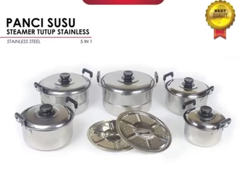 Alcante - Panci steamer set 5 susun tutup stenlis / Panci + Steamer Set 5 Susun Stainless
