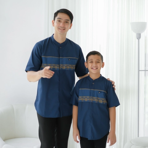 Al liwa official - Al liwa Couple anak dewasa usia 2th - 11th kemeja koko navy lengan pendek bahan toyobo premium