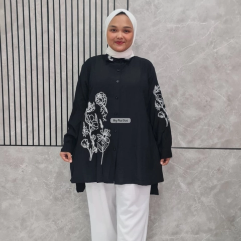 Kemeja Bordir Floral Jumbo Wanita 3886 Ld 125 cm / 135 cm / 145 & 155 cm / Atasan Jumbo Wanita