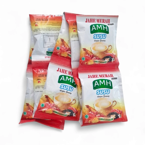JAHE MERAH HERBAL SUSU + GINSENG AMH - Minuman Serbuk Jahe Merah Susu Dengan Ginseng (1 Renceng)