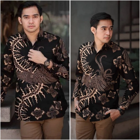 Kois Batik - Kemeja batik lengan panjang hitam manis klabang dewasa