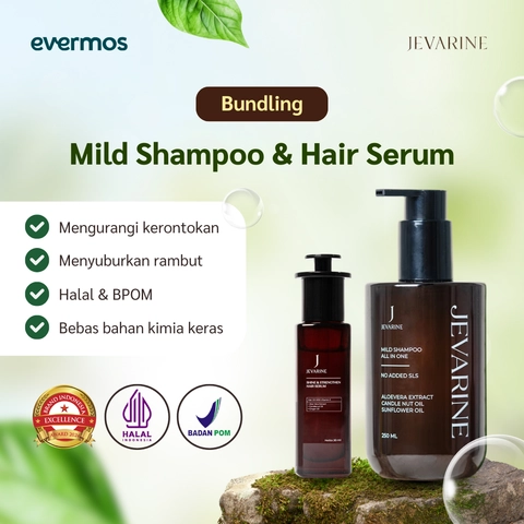 Jevarine - Bundle Mild Shampoo All In One Non SLS + Shine & Strengthen Hair Serum