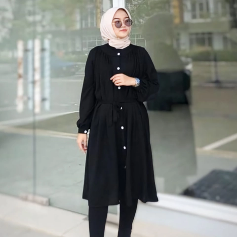 Jembar - Gamis Tunik Rayon Premium Hitam Polos Yara