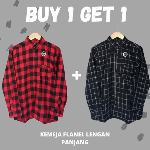 MALLVOSE - [Buy 1 Get 1] MALLVOSE - KEMEJA PRIA FLANEL LENGAN PANJANG PREMIUM