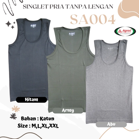 Agree Sport SA004 Singlet Pria Kaos Kutang Cowok Dewasa Bahan Lembut Adem M - XXL Nyaman Dipakai