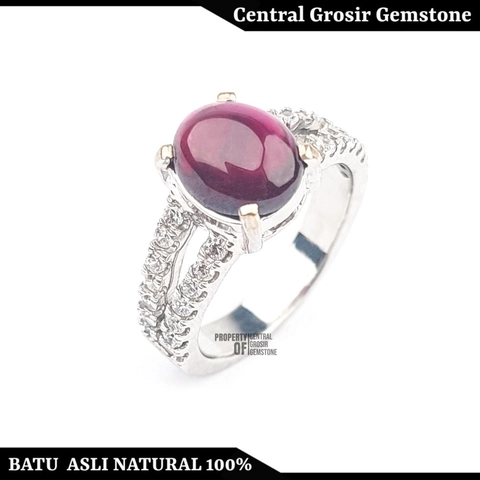 CENTRAL GROSIR GEMSTONE - Natural Rhodolite Garnet Permata Batu Cincin Wanita Perak Silver Asli