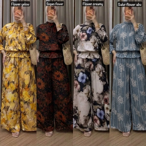 Khisna collection - Naykila set celana kulot motif bunga kekinian