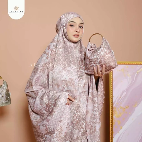 Al Baniah - Mukena Silky Premium Motif Abstrak Jumbo Dewasa Adem Resleting Ayzura