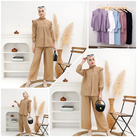 Giat Makmur [TA] - Setelan Katun Polo LInen Premium Kerah Hijab Model Rempel